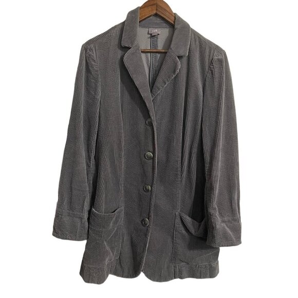J. Jill Womens Gray Corduroy Button Up Pockets Mature Blazer Jacket Size Medium - Picture 1 of 6